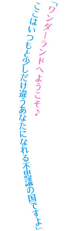 「ワンダーランドへようこそ♪　ここはいつもと少しだけ違うあなたになれる不思議の国ですよ」
